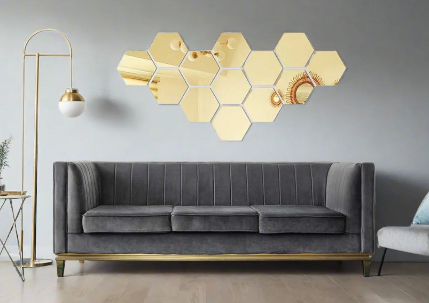 HexaGlow – Silver & Gold Geometric Mirror Set