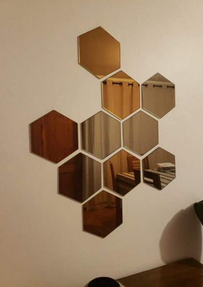 HexaGlow – Silver & Gold Geometric Mirror Set