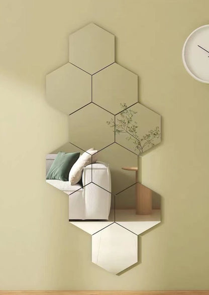 HexaGlow – Silver & Gold Geometric Mirror Set