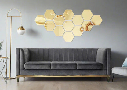 HexaGlow – Silver & Gold Geometric Mirror Set
