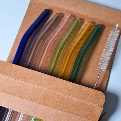 Colored Glass Straw Set