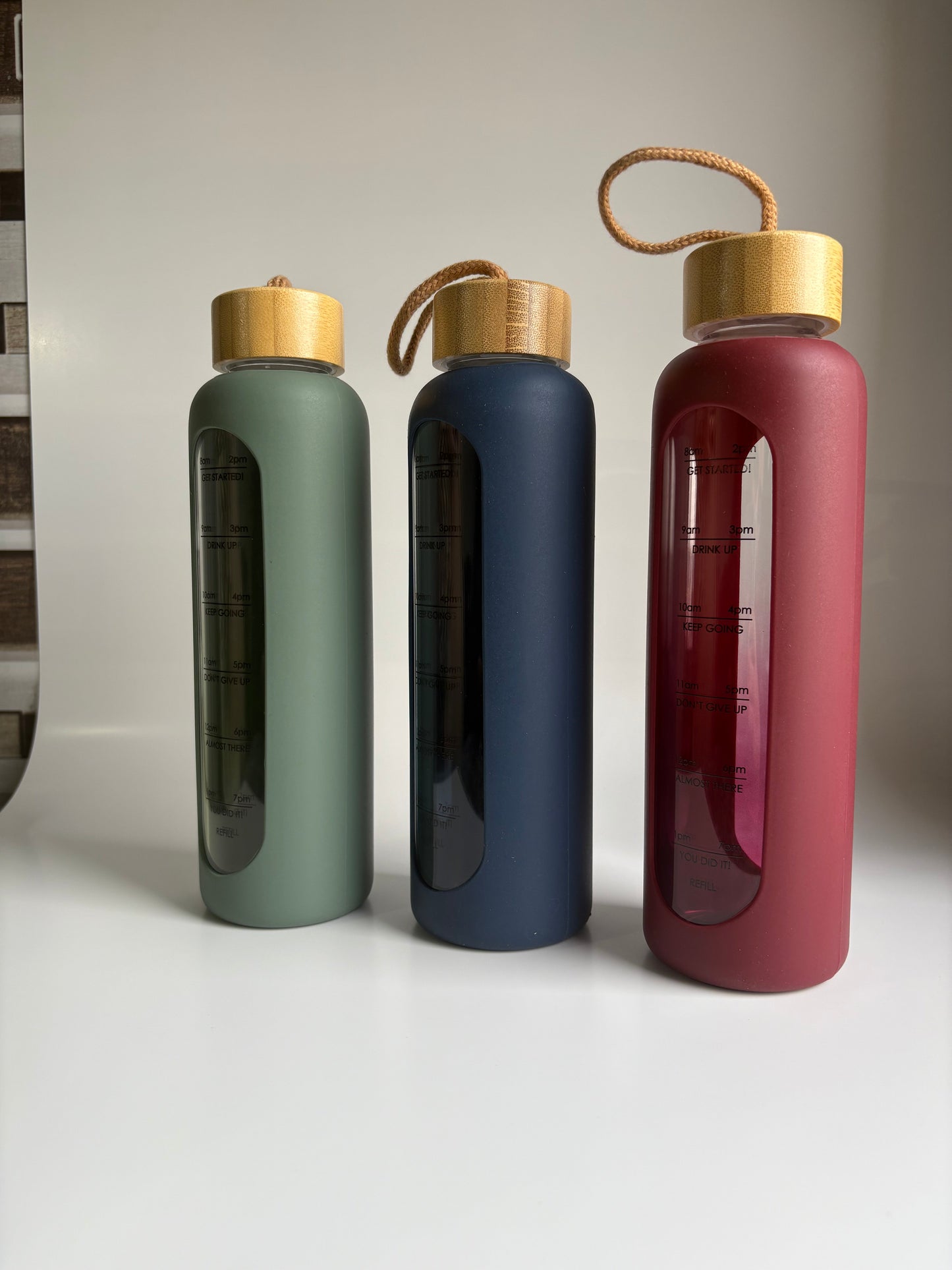 Borosilicate Glass Water bottle with Silicone Cover & Bamboo Lid