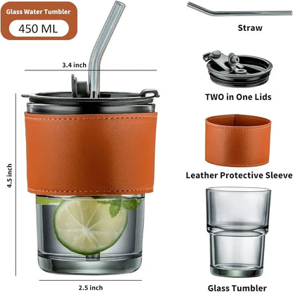 Glass Tumbler with Lid & Straw