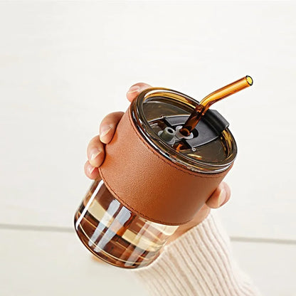 Glass Tumbler with Lid & Straw